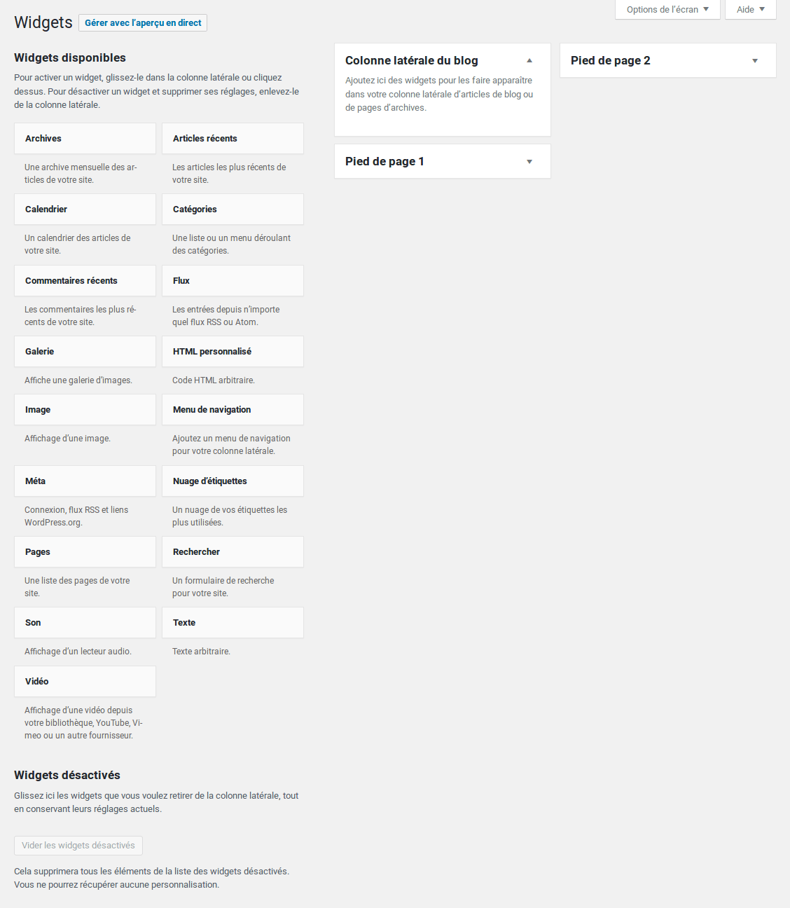 Migrer Joomla vers WordPress - Zone de widgets wp