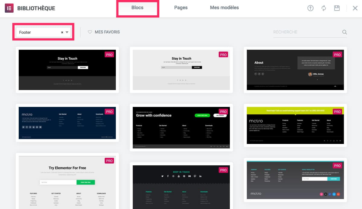 modèle footer Elementor