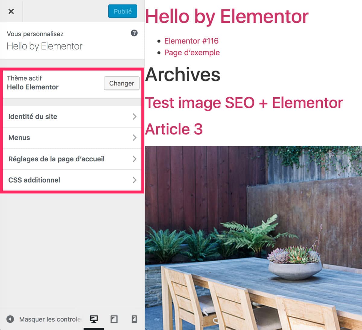 options du thème Hello