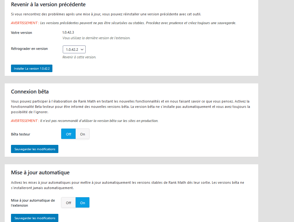 Panneau Status & tools