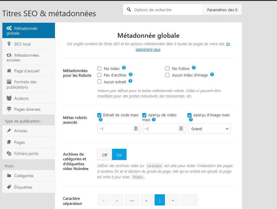 Section Titres et Métas