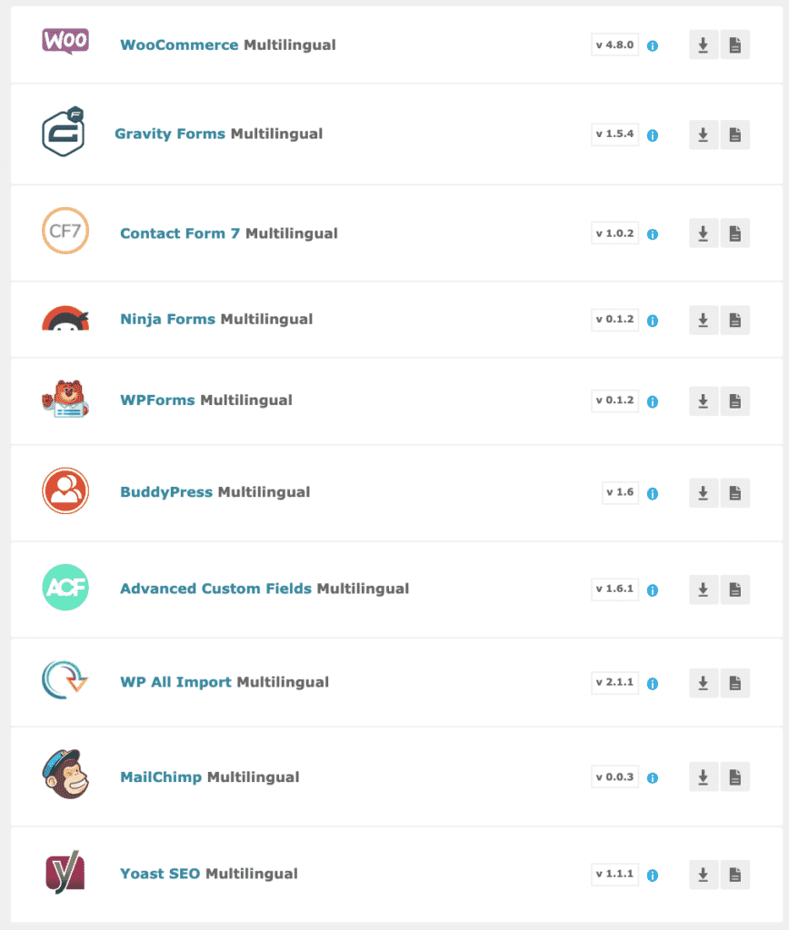 liste des extensions WPML 