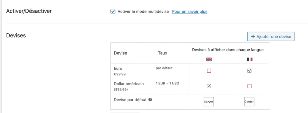 differentes devises par langues wpml
