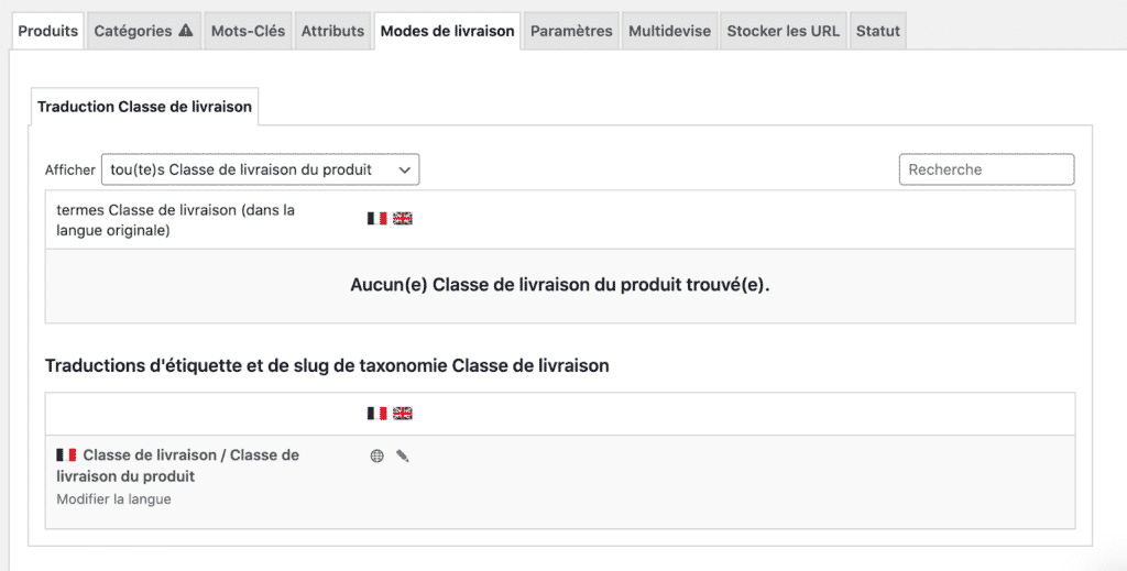 Traduire les modes de livraisons wpml