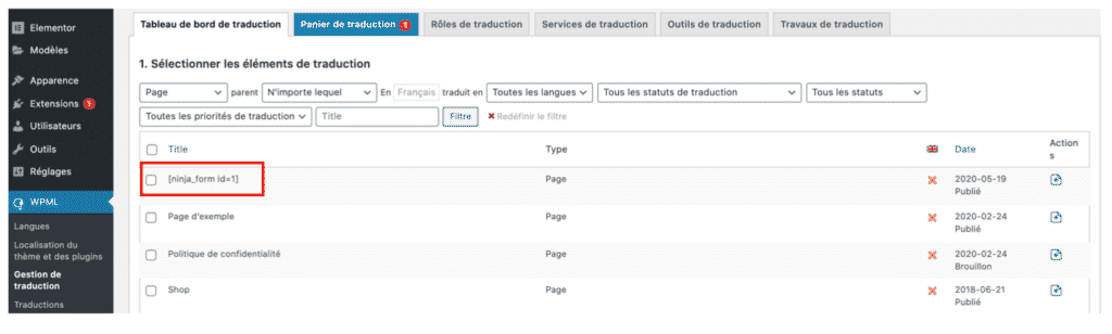 traduction du formulaire de contact wpml