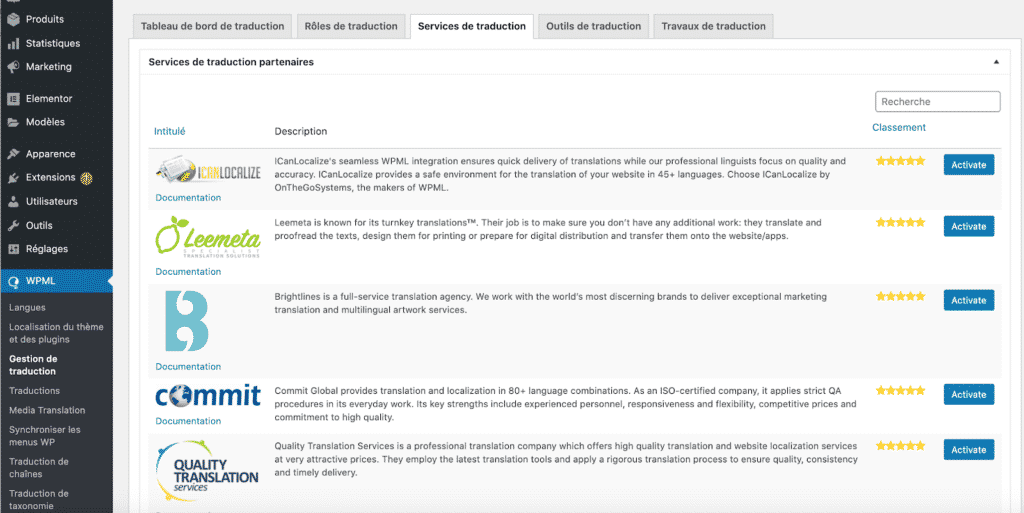 liste service de traduction WPML