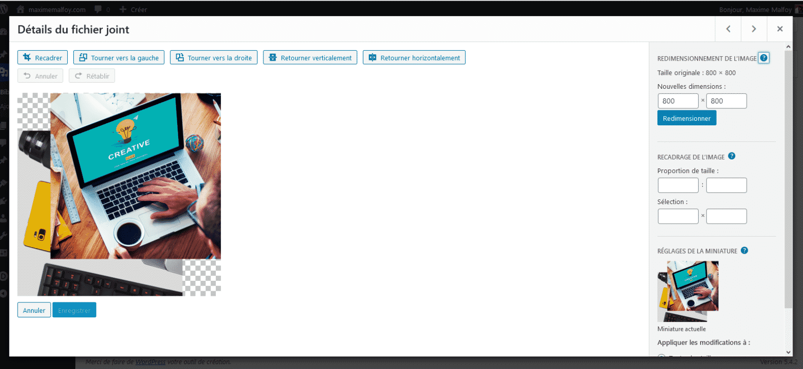 L'outil de redimensionnement des images WordPress
