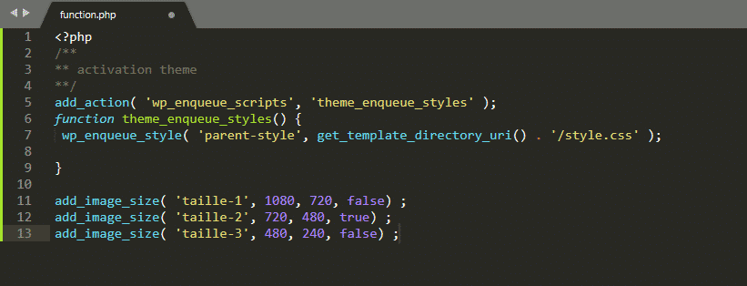 Code PHP pour générer de nouvelles tailles d'images dans WordPress