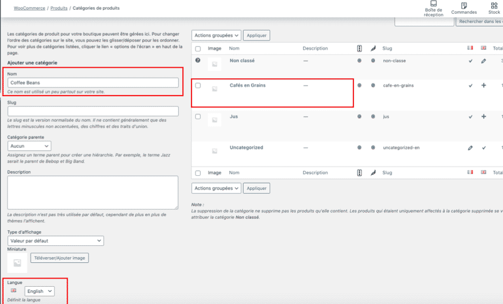 Polylang for Woocommerce Catégorie
