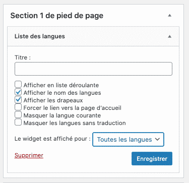 liste des langues widget polylang
