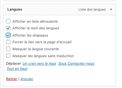 liste des langues widget polylang