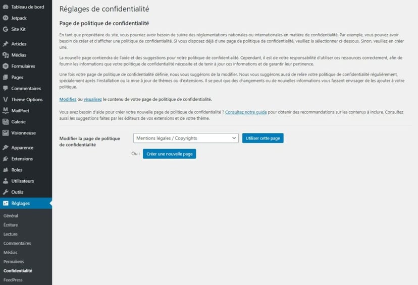 Mentions Légales WordPress Texte