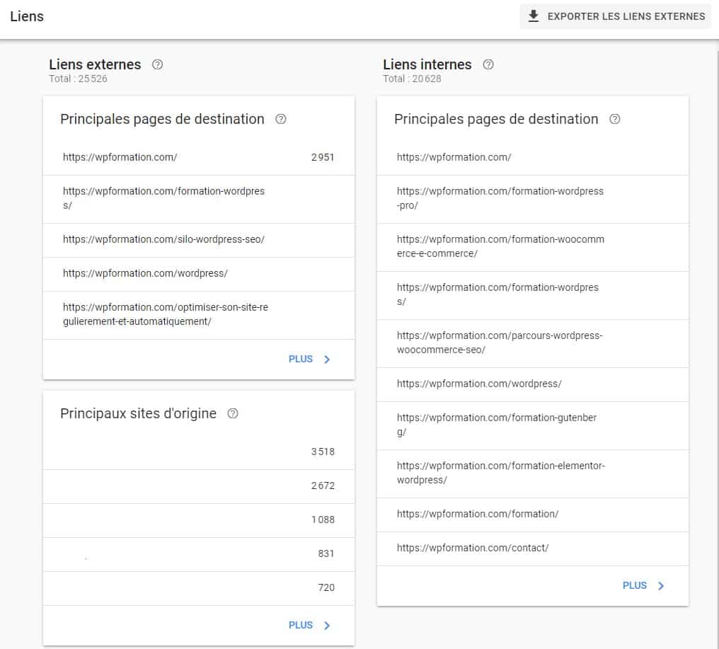 Liens Google Search Console