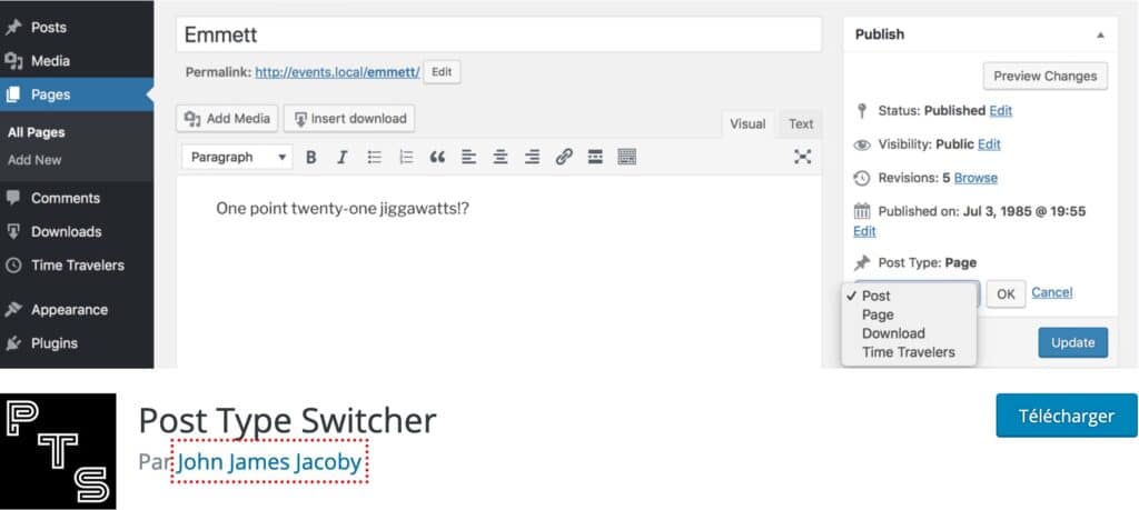 Plugin Post Type Switcher WordPress pour convertir un article en page