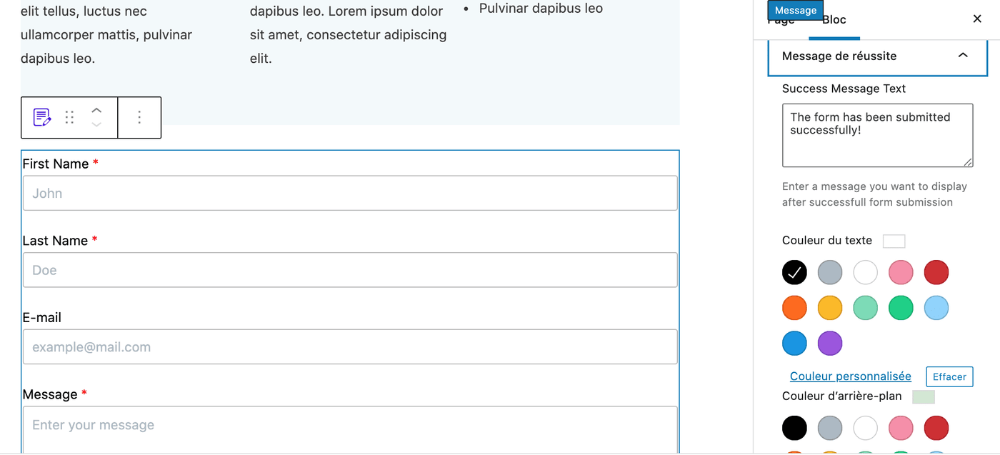 12 options message de réussite