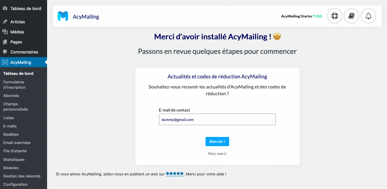 acymailing installation 1 2