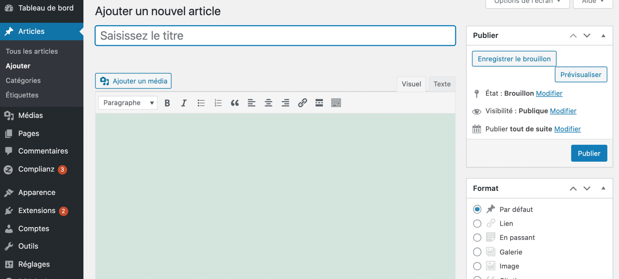 articles éditeur par défaut