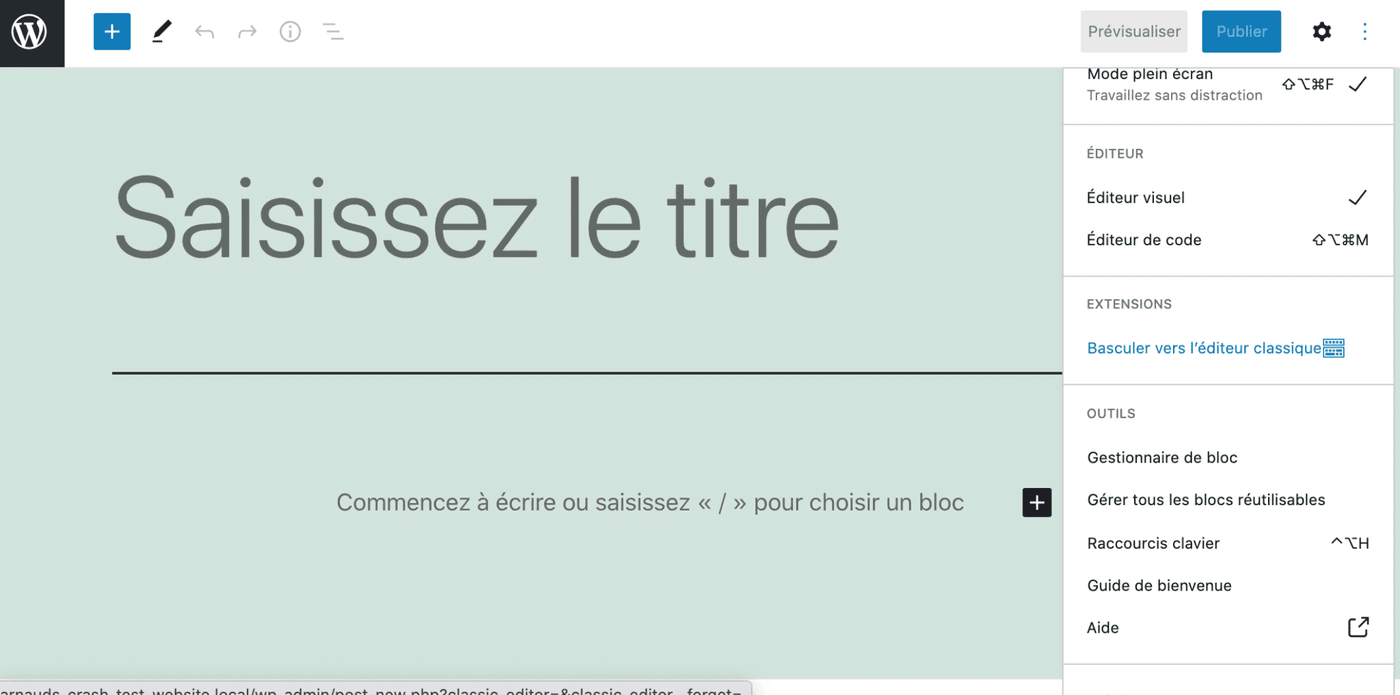 basculer vers éditeur classique