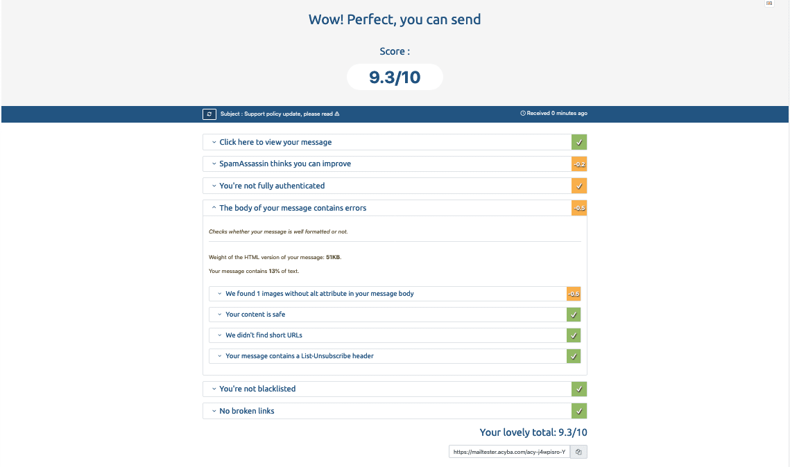 acymailing spam test