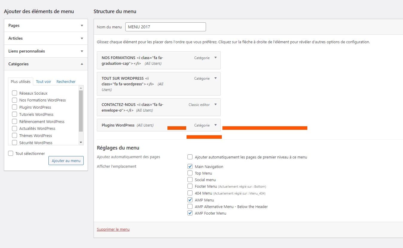 Ajouter une catégorie dans le menu WordPress