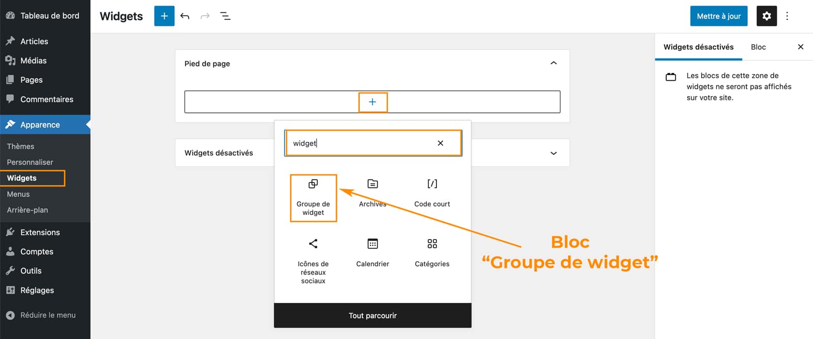 Tutoriel pour créer un pied de page avec des widgets WordPress