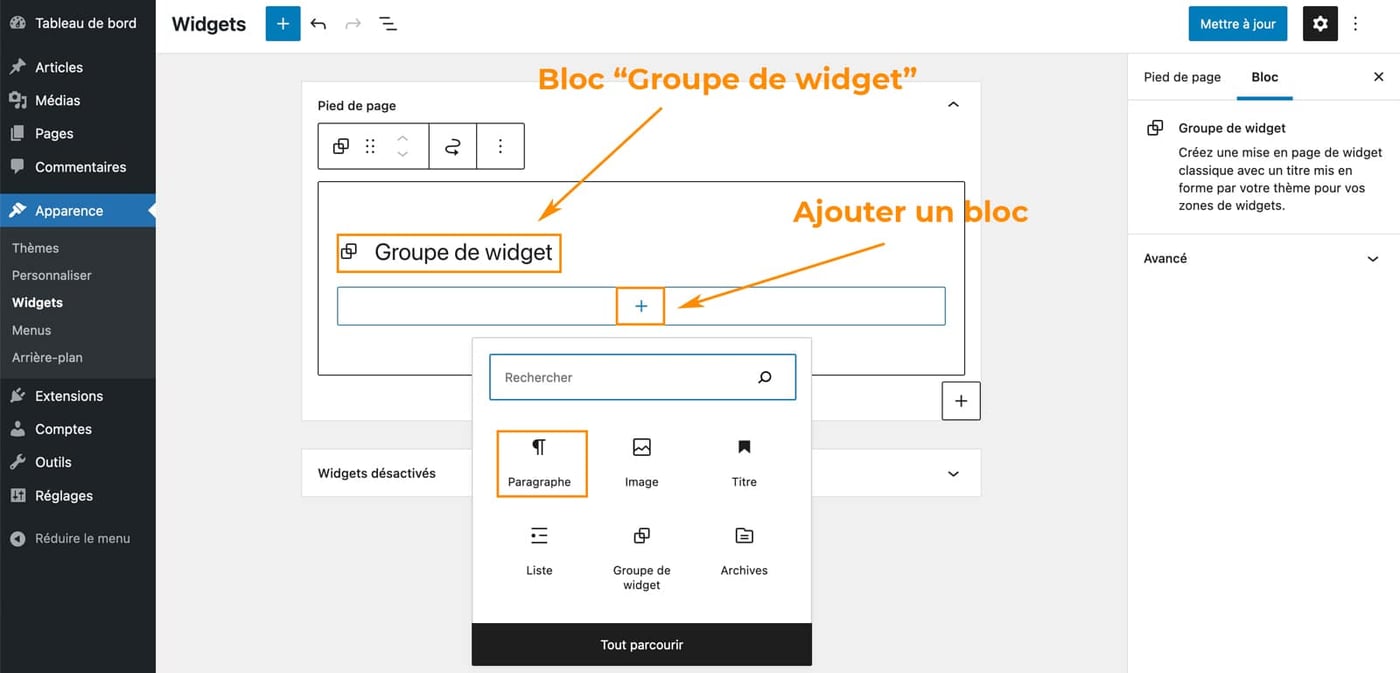 Tutoriel pour créer un pied de page avec des widgets WordPress