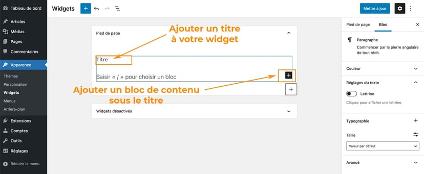 Tutoriel pour créer un pied de page avec des widgets WordPress