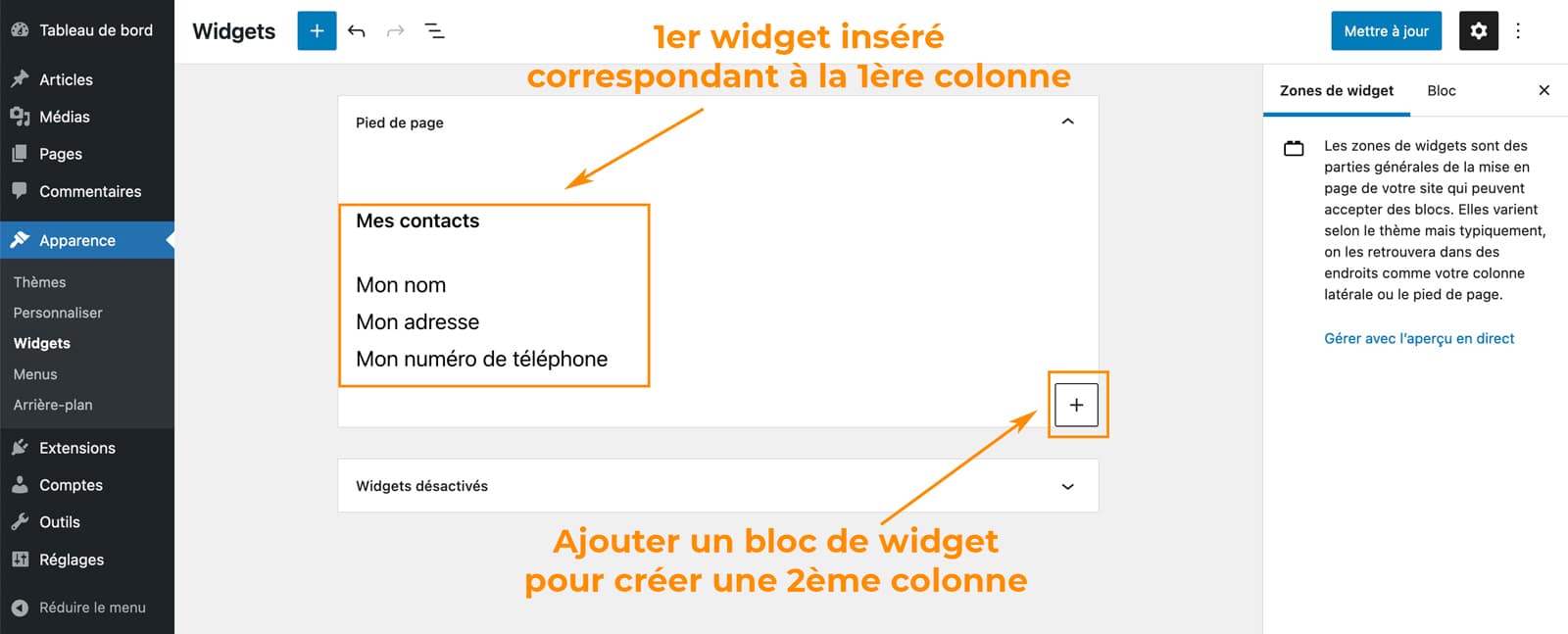 Tutoriel pour créer un pied de page avec des widgets WordPress