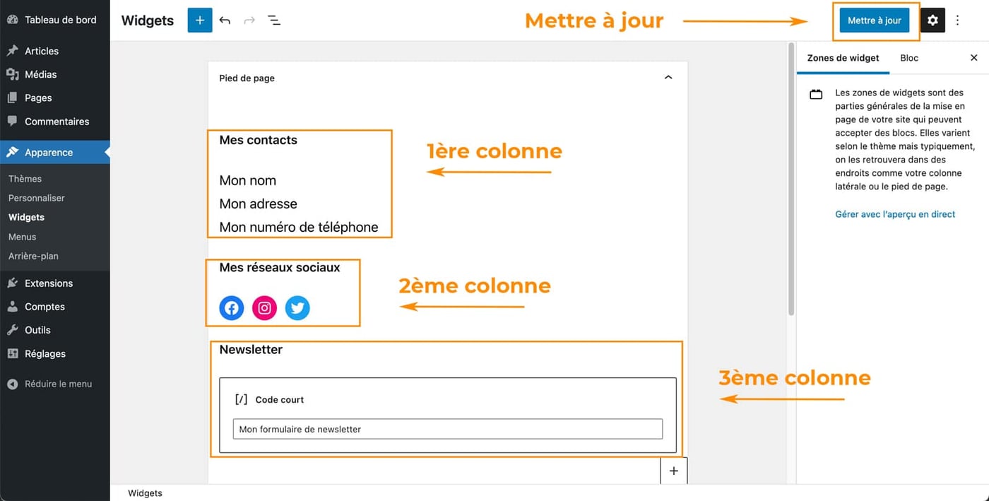 Tutoriel pour créer un pied de page avec des widgets WordPress