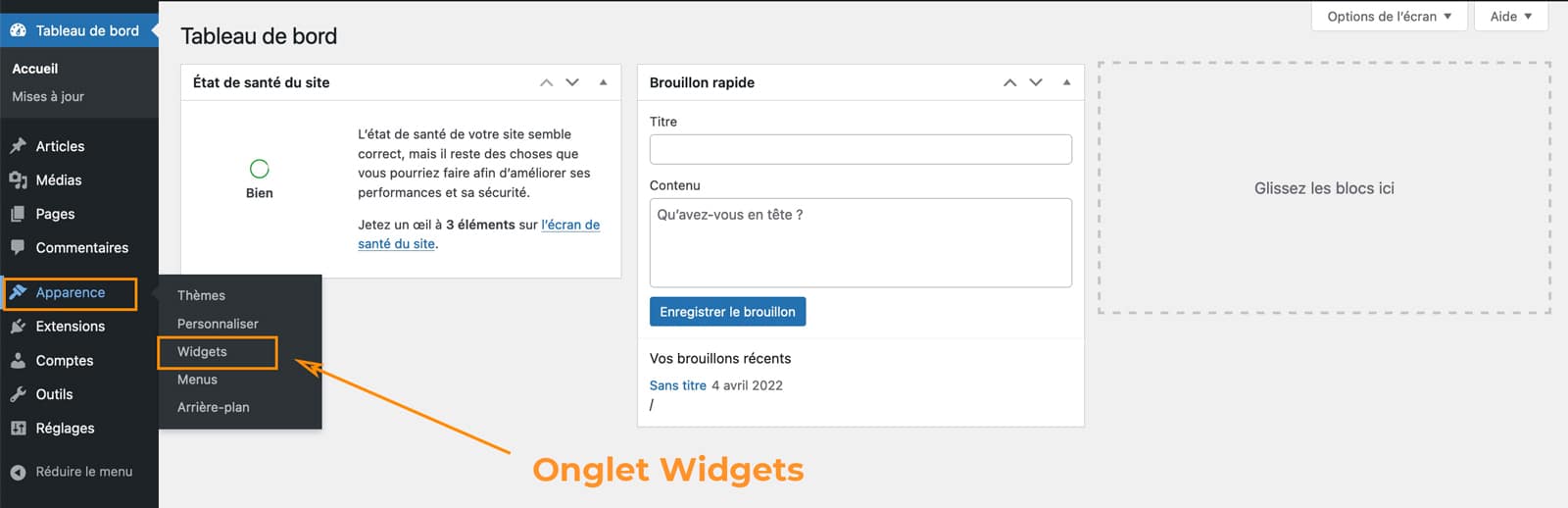 Les zones de widgets WordPress