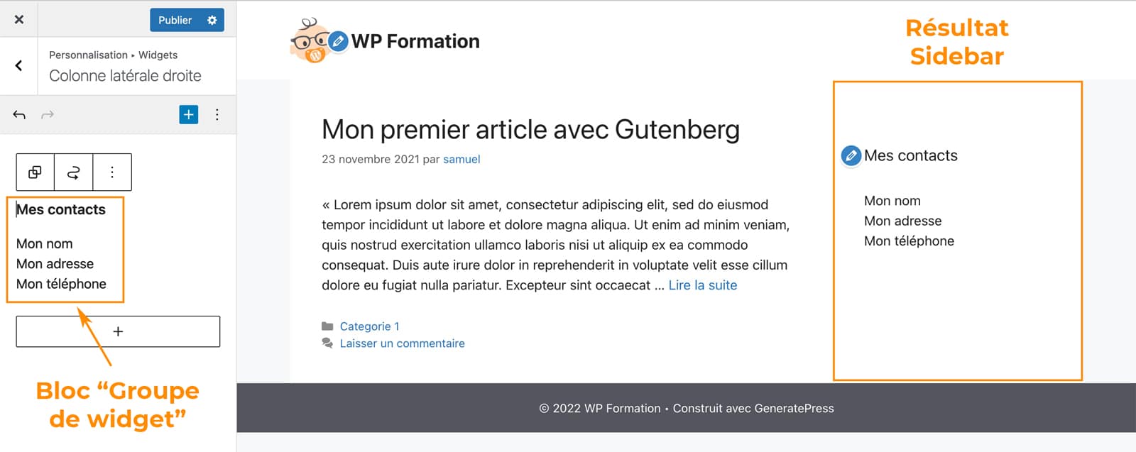 Pas à pas pour créer une sidebar avec des widgets