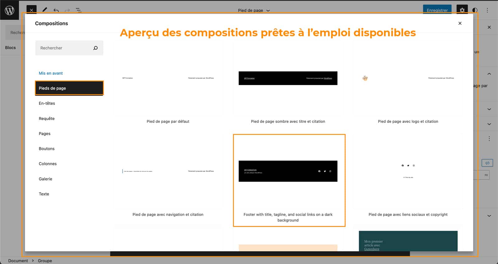 Pas à pas pour créer un pied de page avec le Full Site Editing