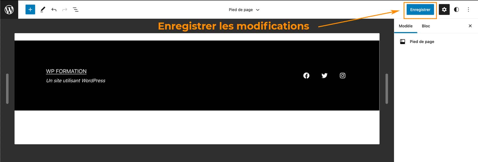 Pas à pas pour créer un pied de page avec le Full Site Editing