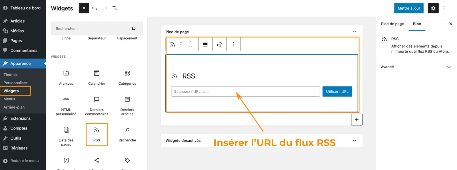 Les widgets disponibles sur WordPress