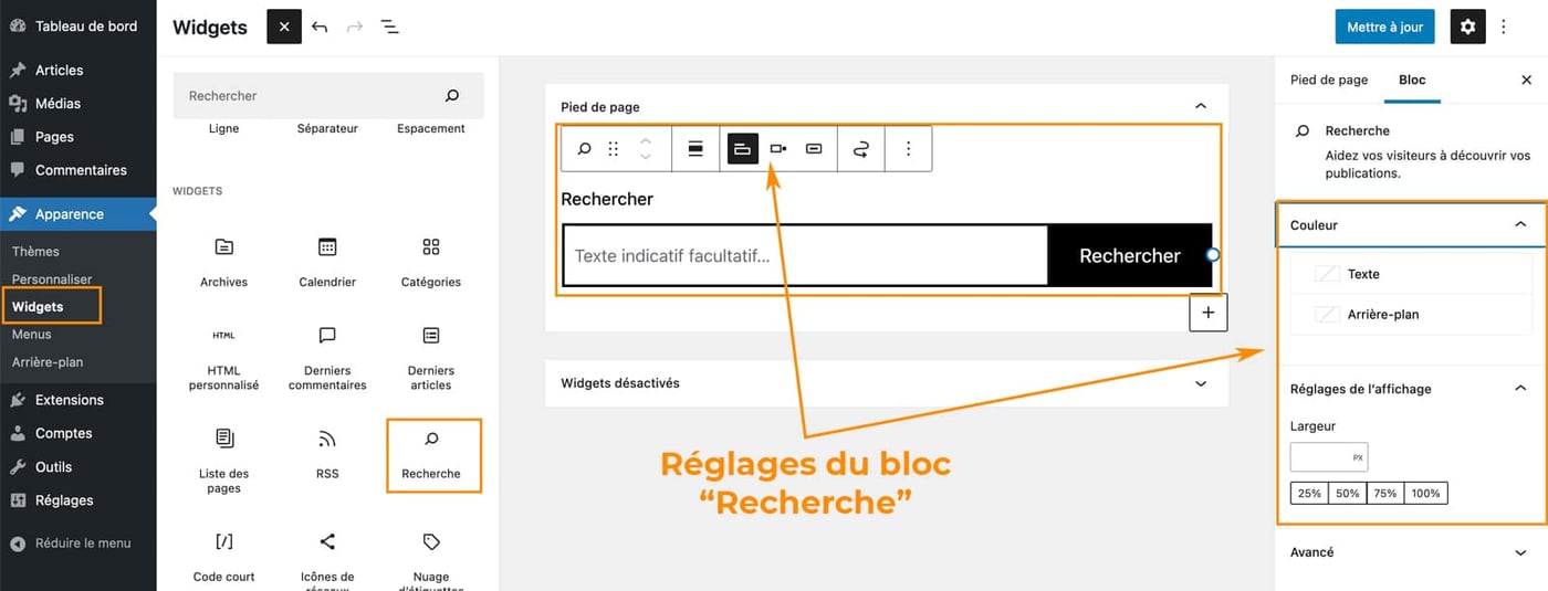 Les widgets disponibles sur WordPress