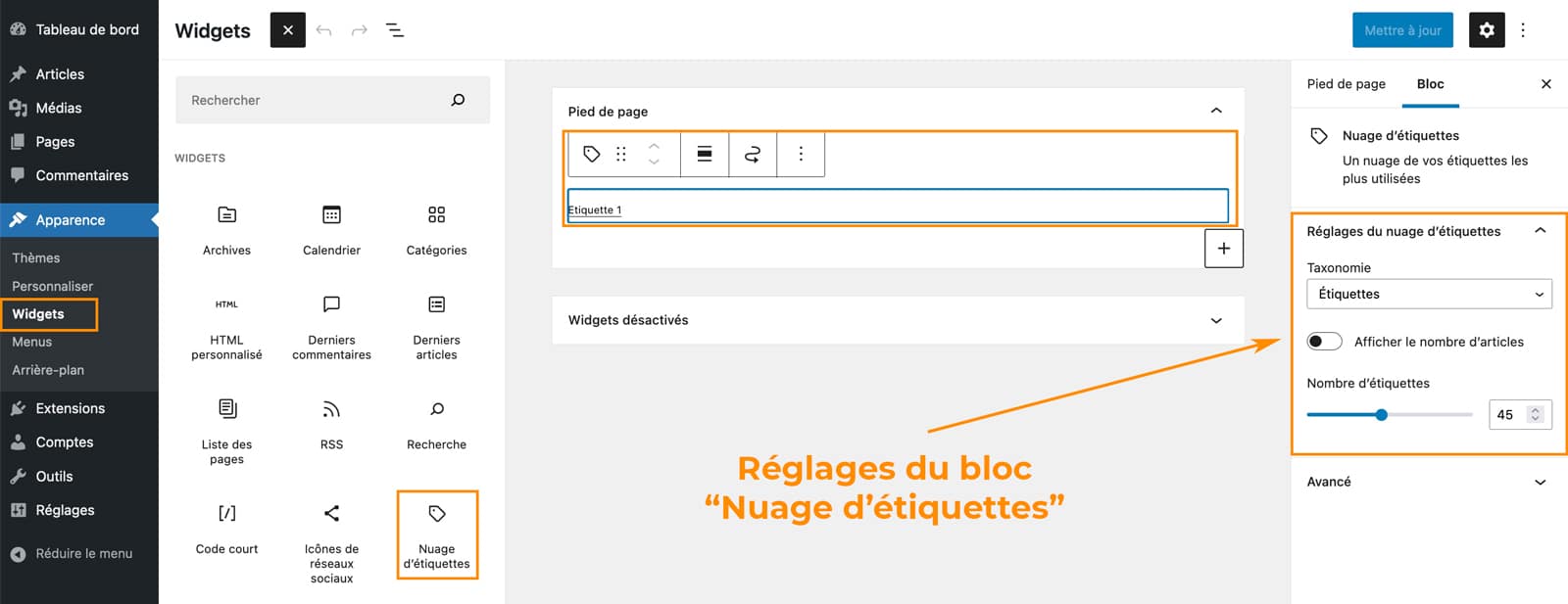 Les widgets disponibles sur WordPress