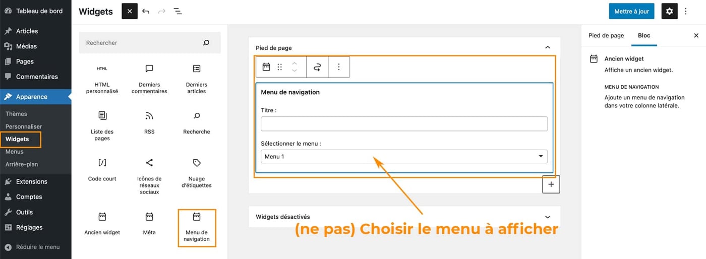 Les widgets disponibles sur WordPress