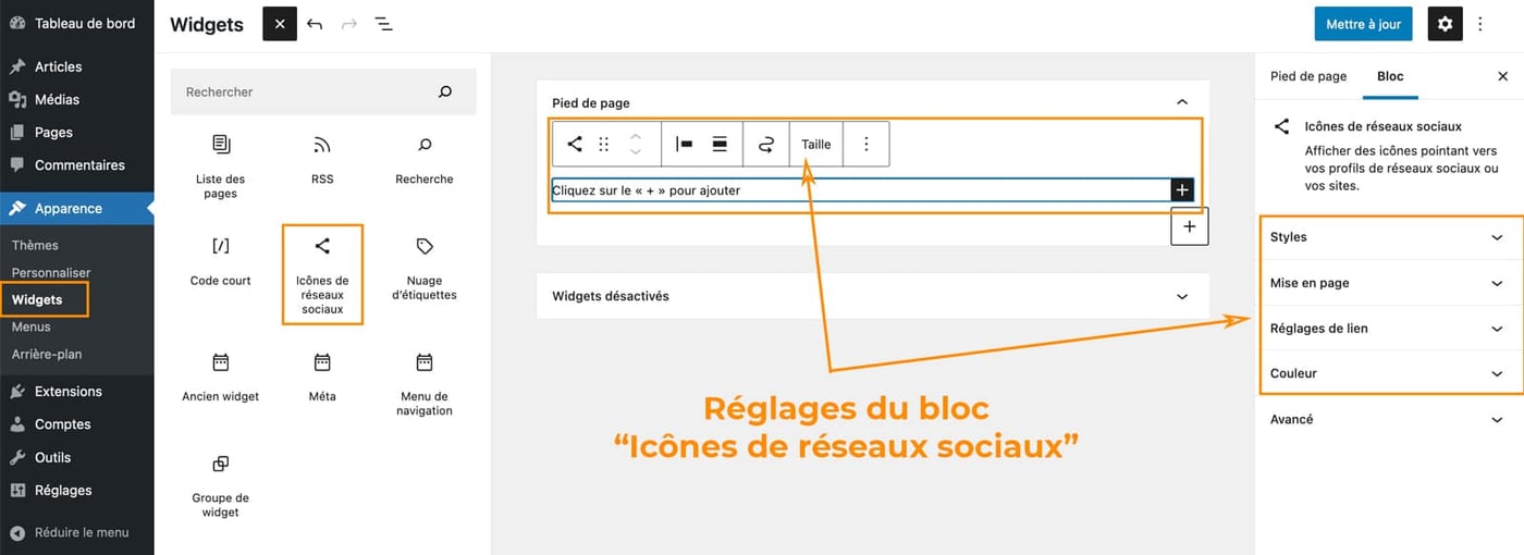 Les widgets disponibles sur WordPress