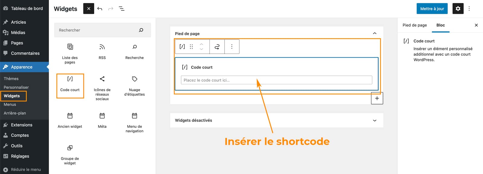 Les widgets disponibles sur WordPress