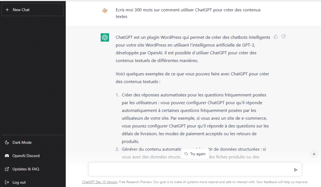 Exemple de prompt ChatGPT pour générer du contenu WordPress