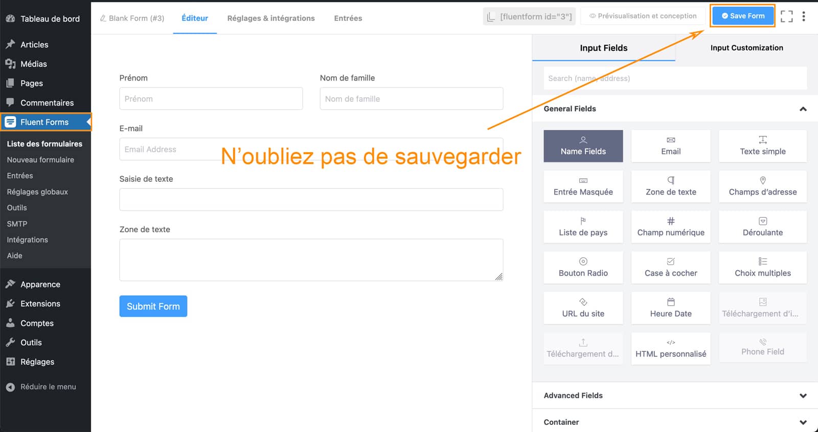Tutoriel de Fluent Forms le plugin de formulaire WordPress