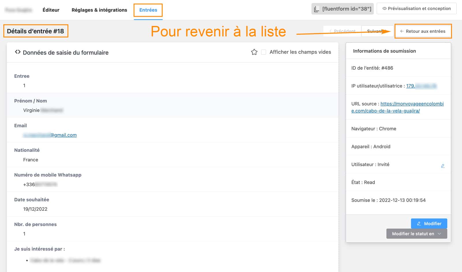 Réglages du plugin Fluent Forms pour WordPress