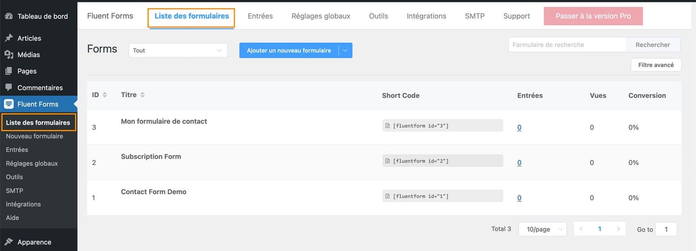 Réglages généraux de Fluent Forms