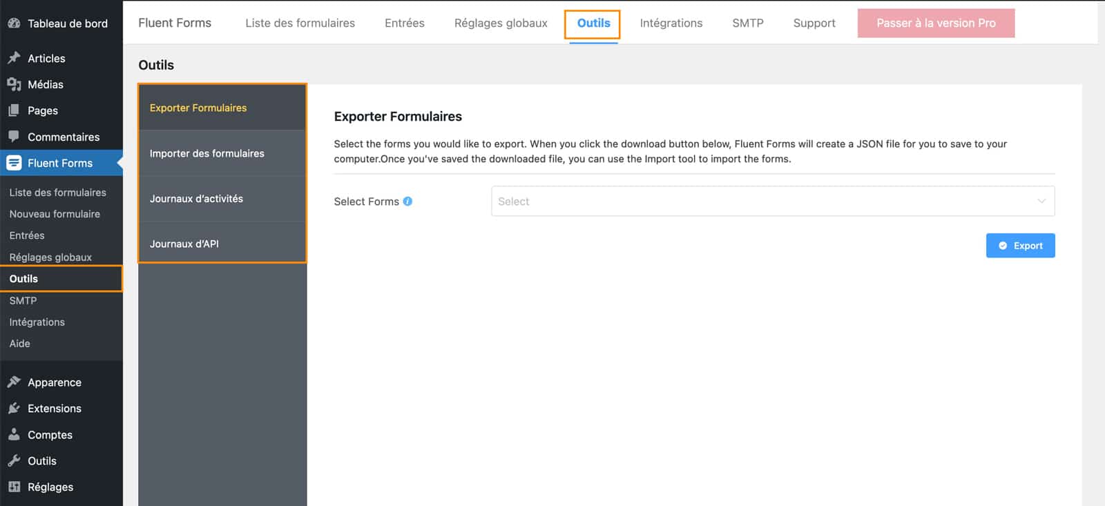 Réglages généraux de Fluent Forms