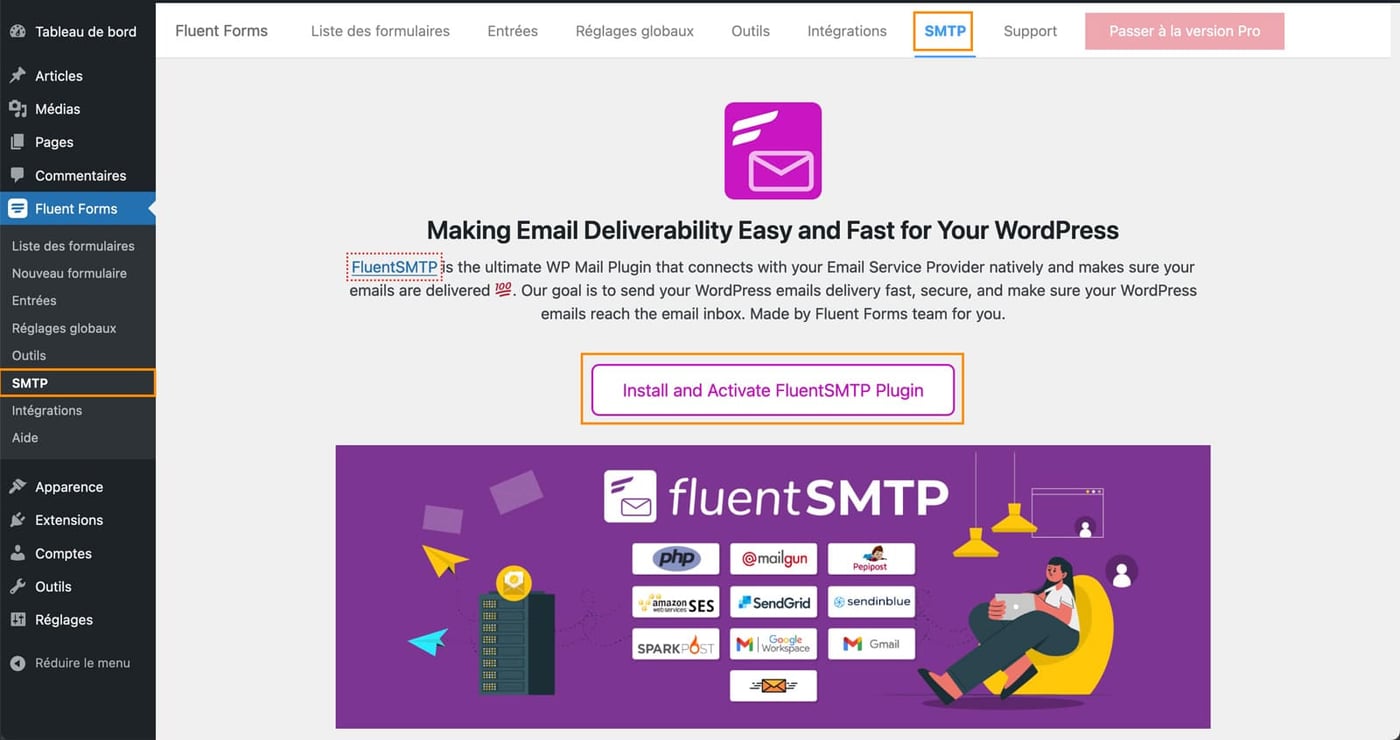 Installer Fluent SMTP