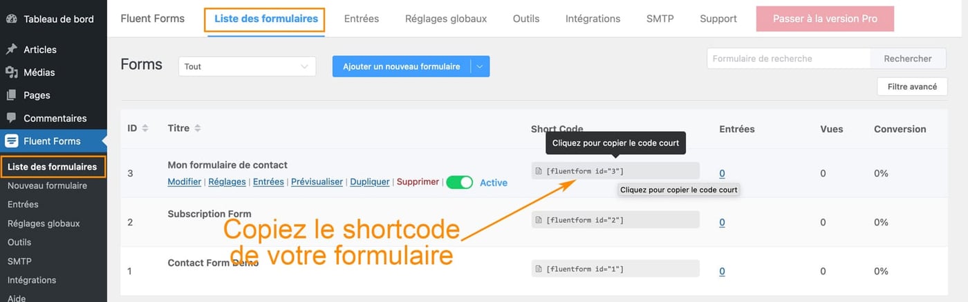 Insérer un formulaire Fluent Forms sur WordPress