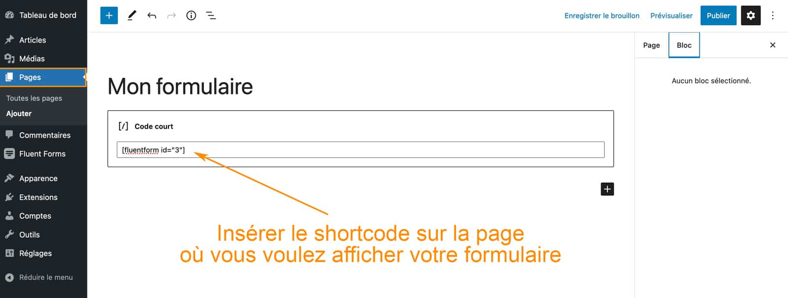 Insérer un formulaire Fluent Forms sur WordPress