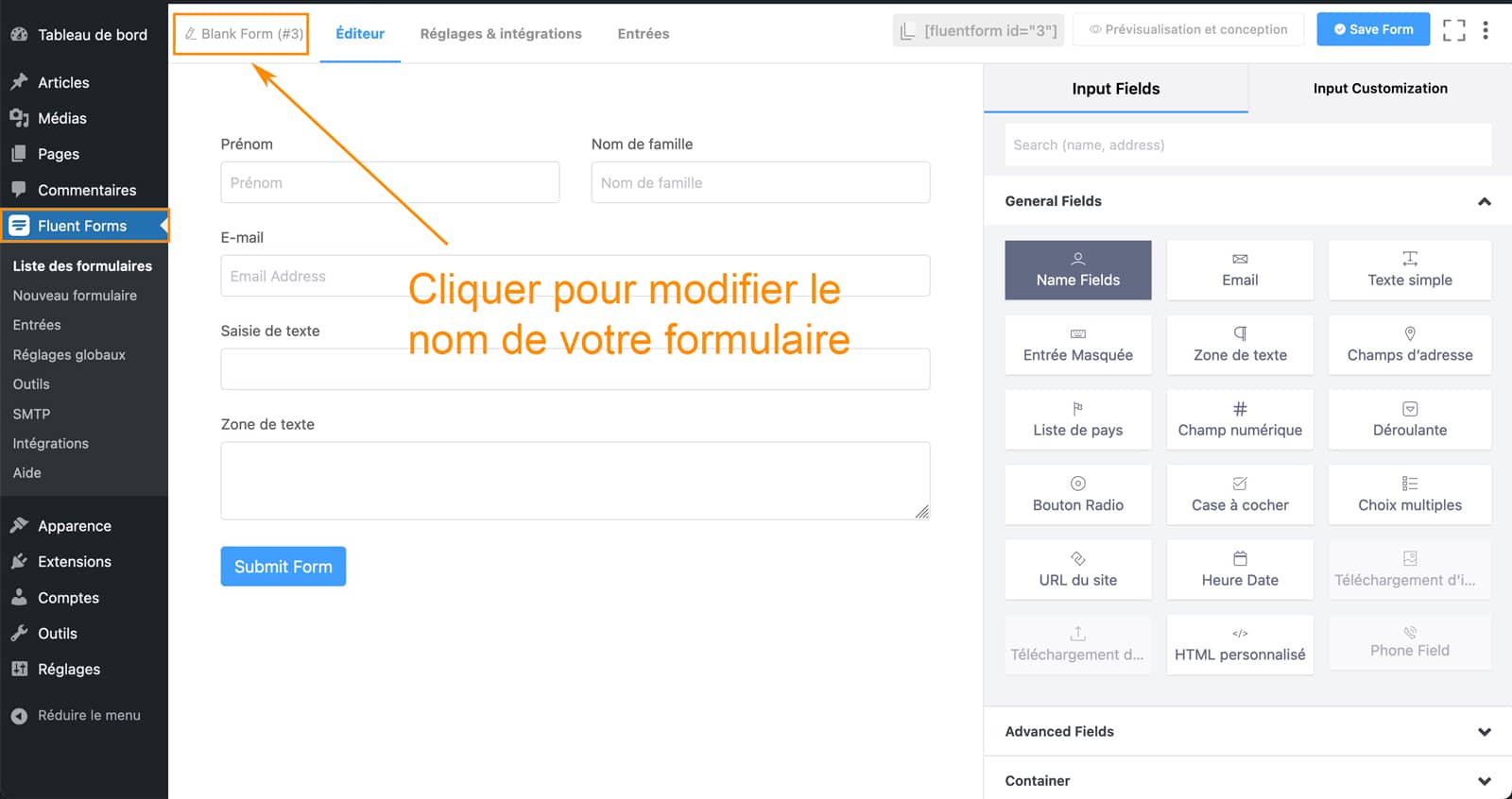 Tutoriel de Fluent Forms le plugin de formulaire WordPress