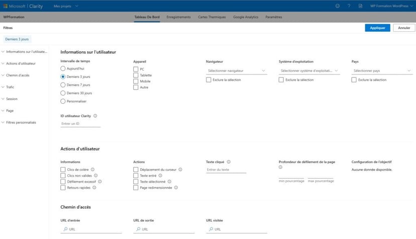 filtres et segments clarity