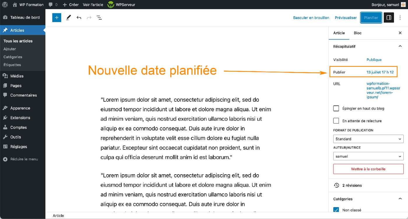 Comment planifier la publication d'un article WordPress